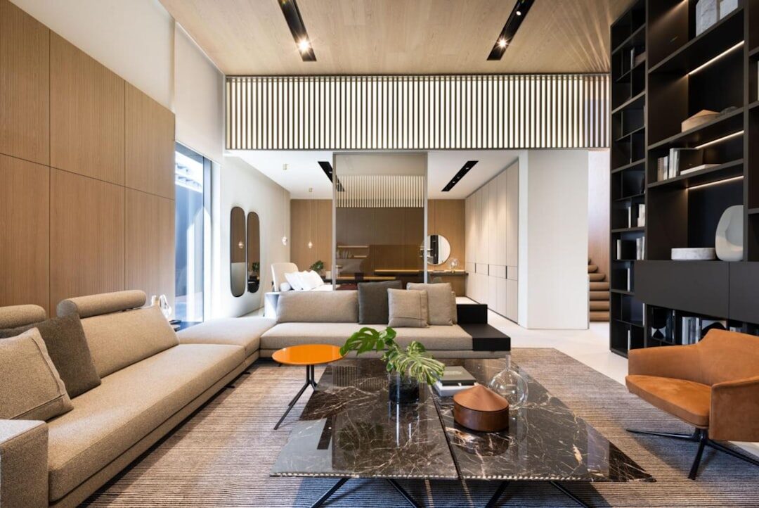 A calm, minimalist luxury living interior.